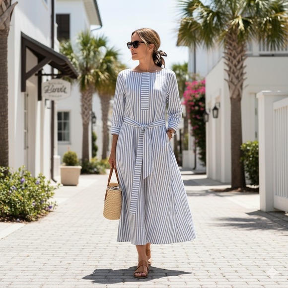 J. Crew Dresses & Skirts - J. Crew Thomas Mason Striped Boatneck Maxi Dress 10 Blue White Coastal Luxury